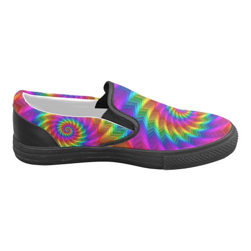 Psychedelic Rainbow Spiral Fractal Women's Unusual Slip-on Canvas Shoes (Model 019)