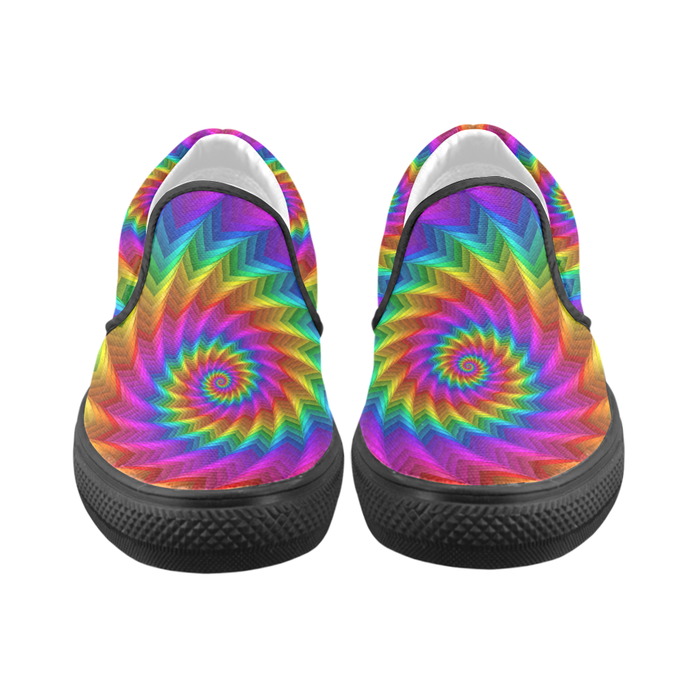 Psychedelic Rainbow Spiral Fractal Women's Unusual Slip-on Canvas Shoes (Model 019)