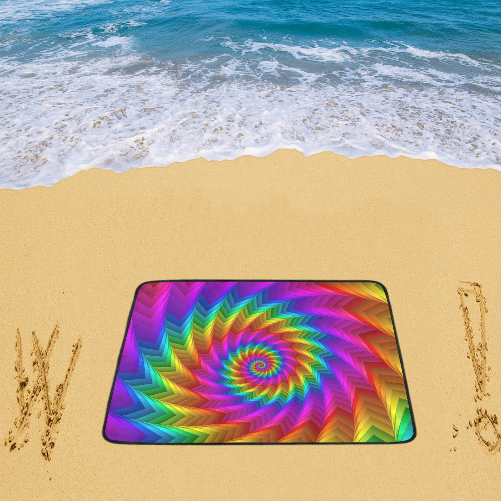Psychedelic Rainbow Spiral Fractal Beach Mat 78"x 60"