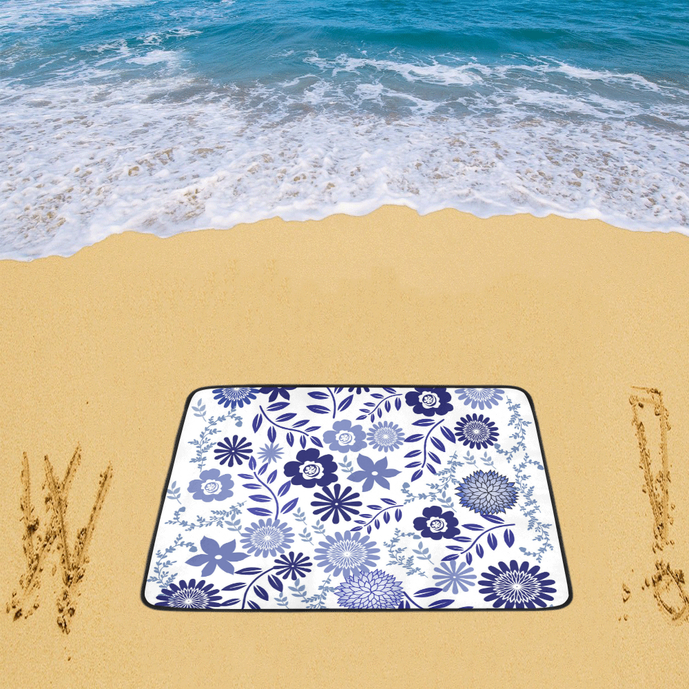 Blue and white pattern floral Beach Mat 78"x 60"