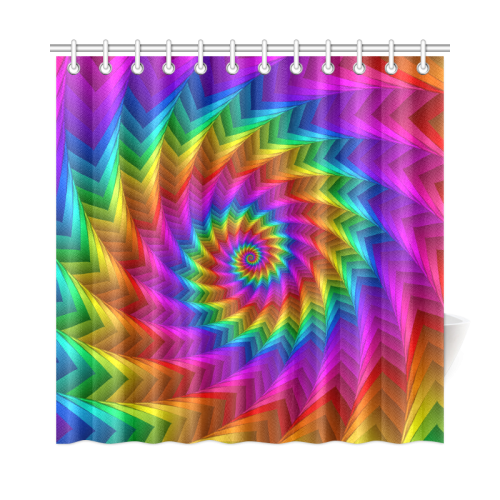 Psychedelic Rainbow Spiral Fractal Shower Curtain 72"x72"