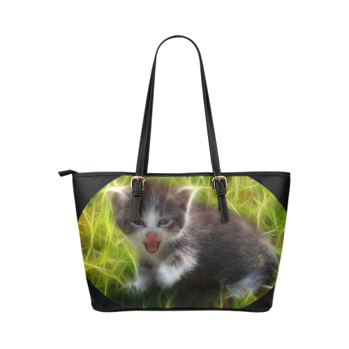 Kitty Is A Tiger Leather Tote Bag/Large (Model 1651)