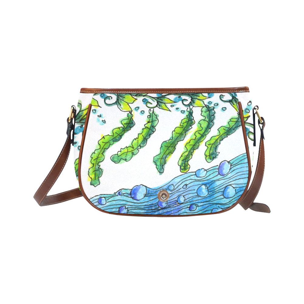 Abstract Blue Green Flowers Vines River Zendoodle Saddle Bag/Small (Model 1649) Full Customization