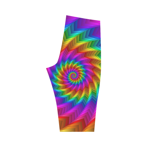 Psychedelic Rainbow Spiral Fractal Hestia Cropped Leggings (Model L03)