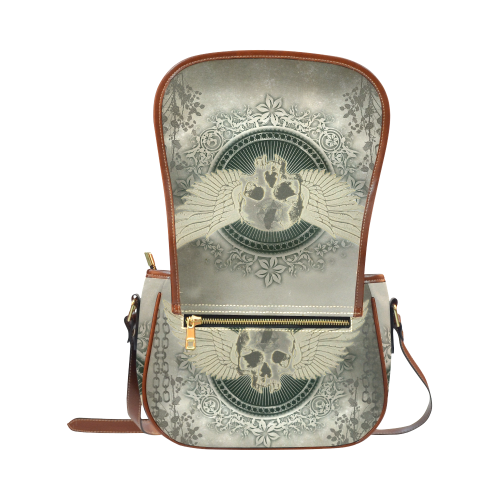 Skull with wings and roses on vintage background Saddle Bag/Small (Model 1649) Full Customization