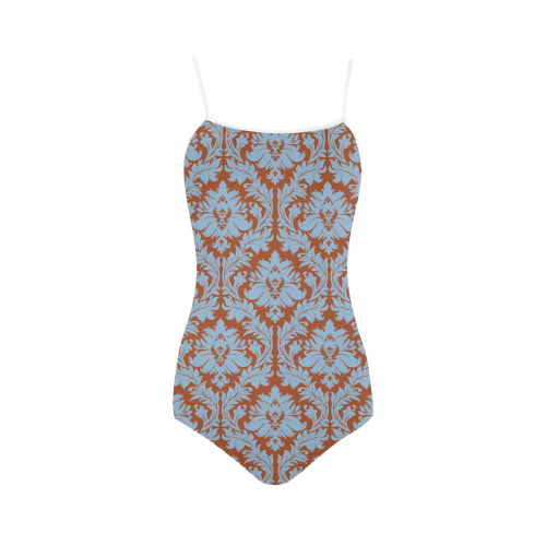 autumn fall color brick red blue damask Strap Swimsuit ( Model S05)