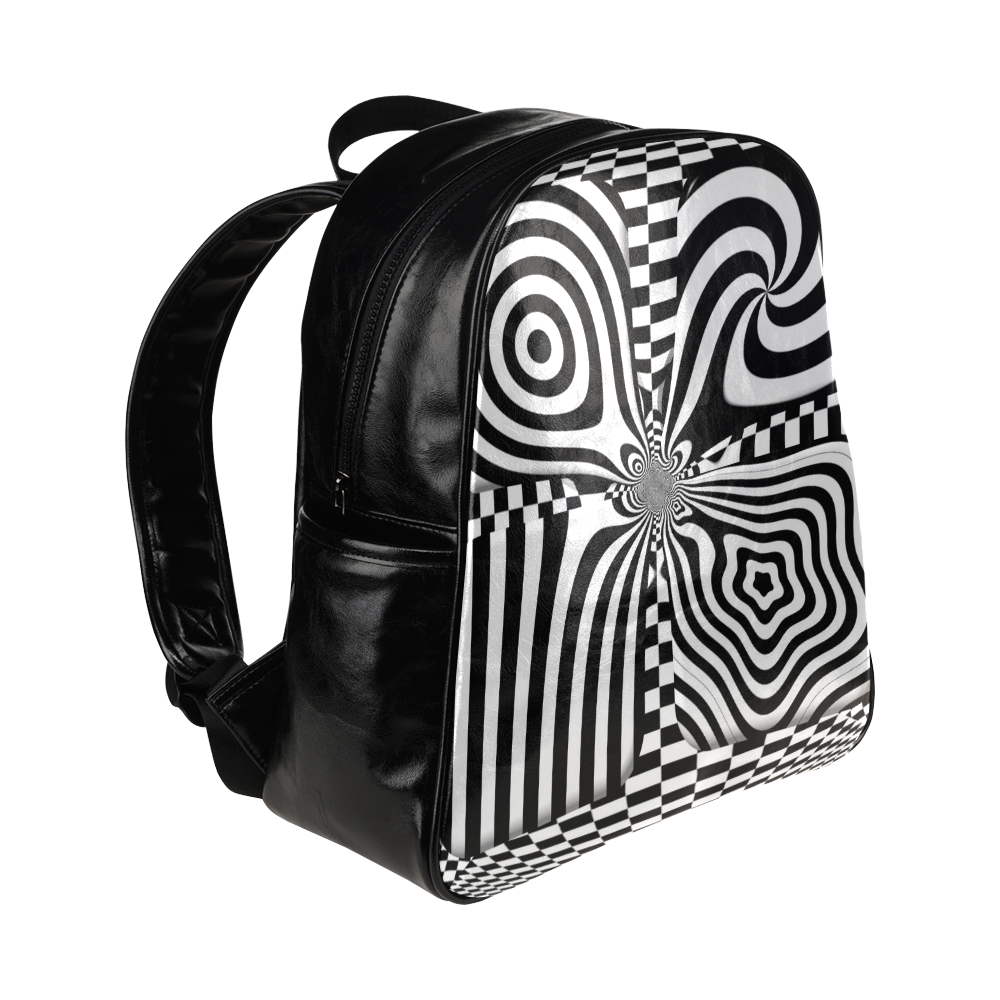Op Art Black White Multi-Pockets Backpack (Model 1636)