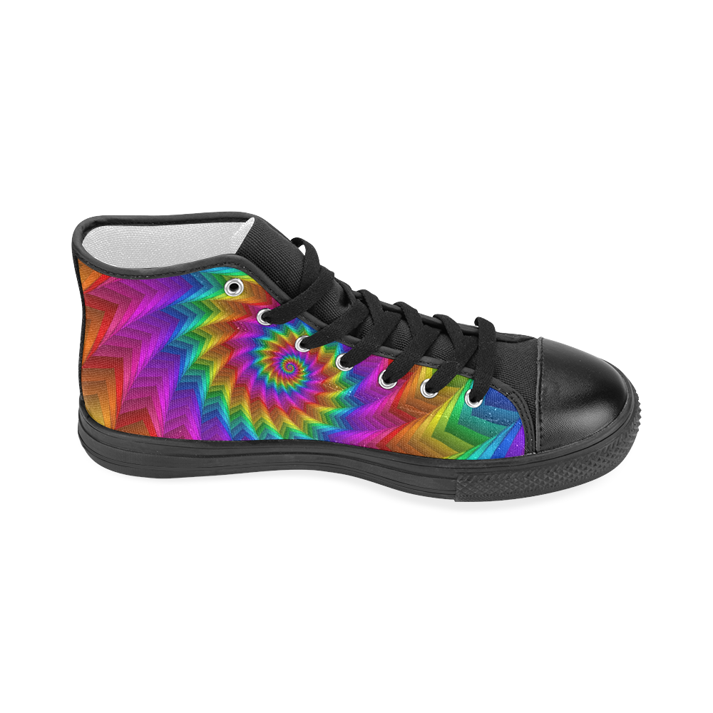 Psychedelic Rainbow Spiral Fractal Women's Classic High Top Canvas Shoes (Model 017)