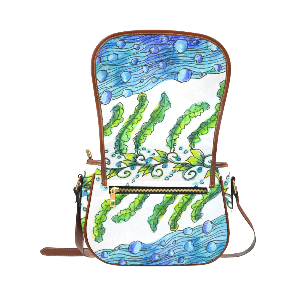 Abstract Blue Green Flowers Vines River Zendoodle Saddle Bag/Small (Model 1649) Full Customization