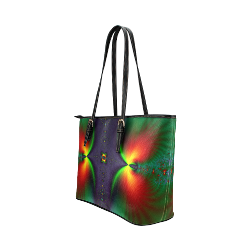 Goodnight Sunset Fractal Abstract Leather Tote Bag/Large (Model 1651)