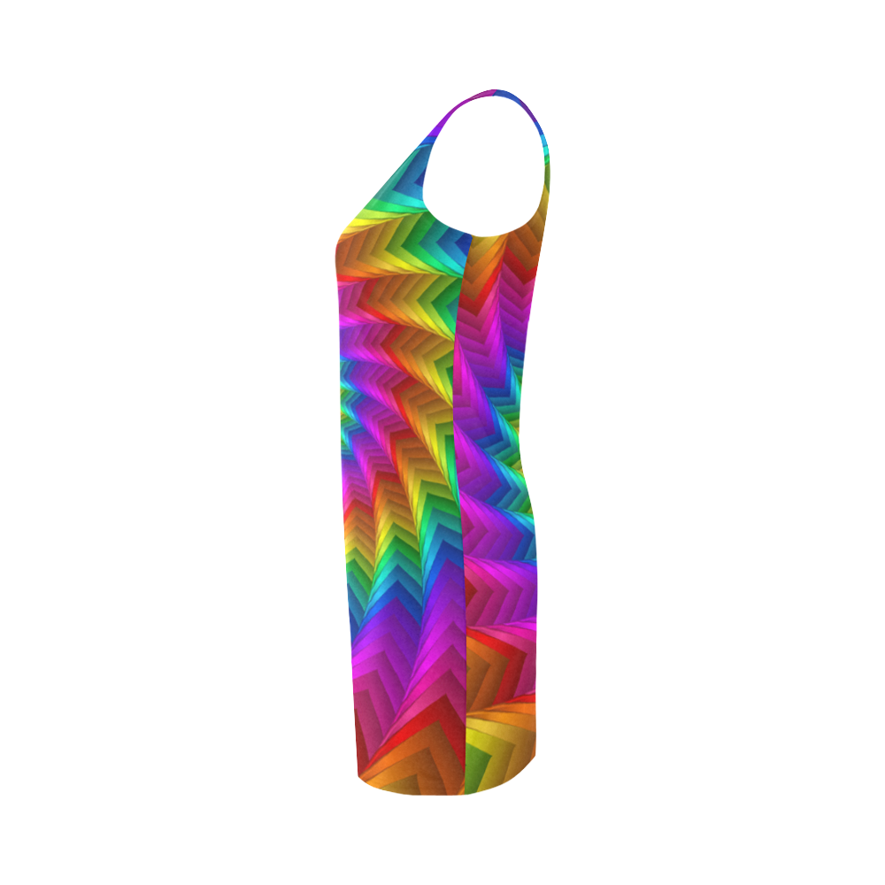 Psychedelic Rainbow Spiral Fractal Medea Vest Dress (Model D06)