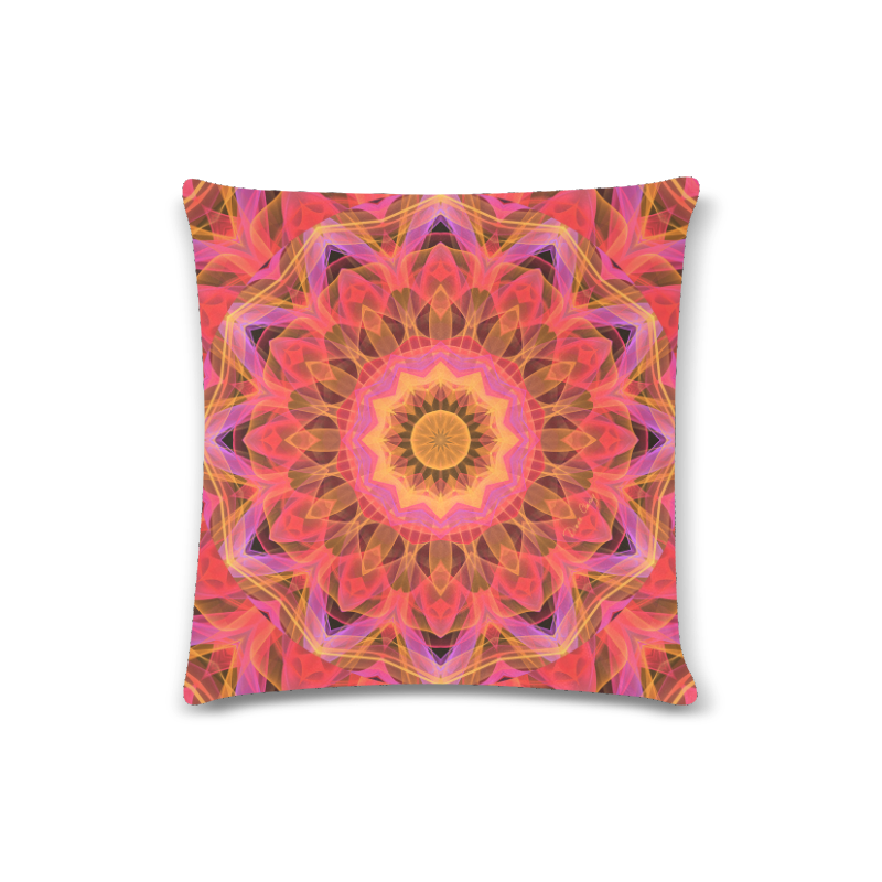 Abstract Peach Violet Mandala Ribbon Candy Lace Custom Zippered Pillow Case 16"x16" (one side)