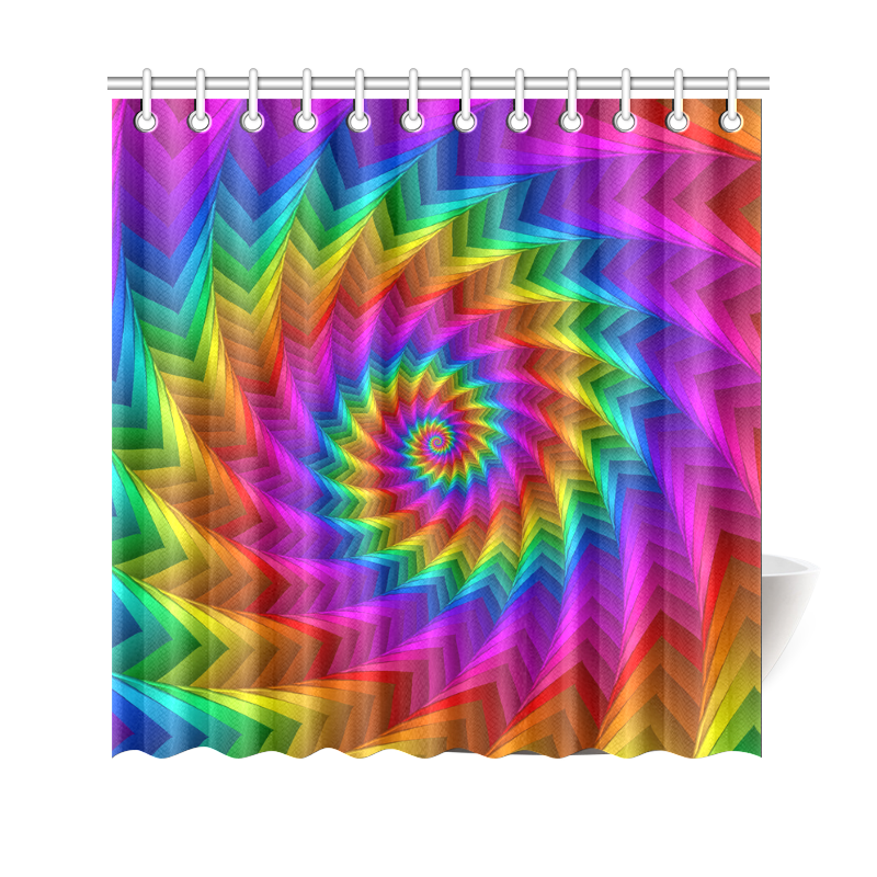 Psychedelic Rainbow Spiral Fractal Shower Curtain 69"x70"