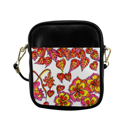 Autumn Leaves, Flowers, Red Orange Gold Zendoodle Sling Bag (Model 1627)