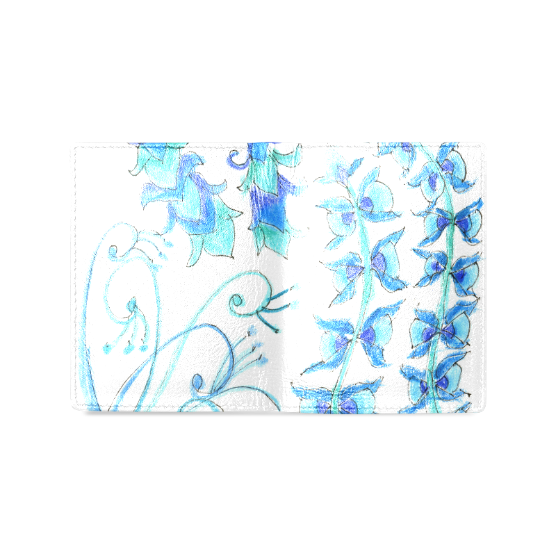 Dancing Aqua Blue Vines, Flowers Zendoodle Garden Men's Leather Wallet (Model 1612)
