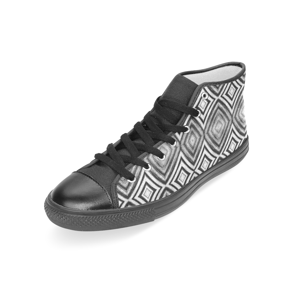 black and white diamond pattern Women's Classic High Top Canvas Shoes (Model 017)