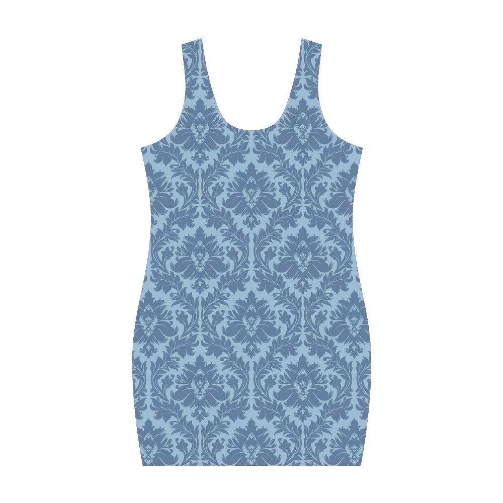 autumn fall colors blue damask pattern Medea Vest Dress (Model D06)