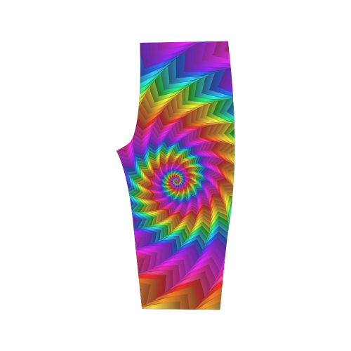 Psychedelic Rainbow Spiral Fractal Hestia Cropped Leggings (Model L03)