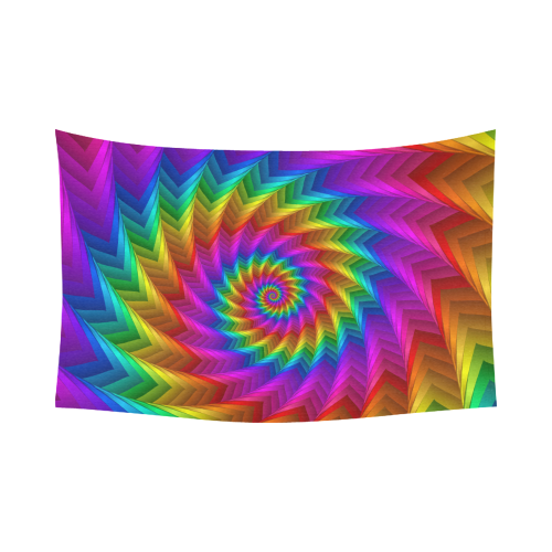 Psychedelic Rainbow Spiral Fractal Cotton Linen Wall Tapestry 90"x 60"