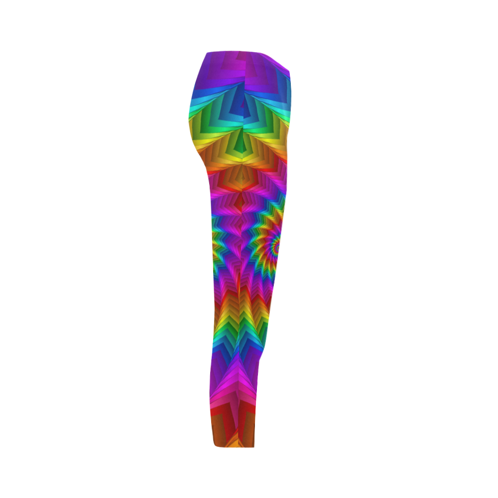 Psychedelic Rainbow Spiral Fractal Capri Legging (Model L02)