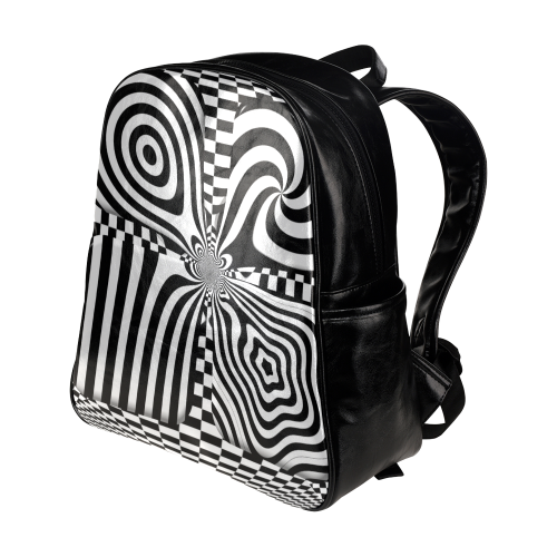 Op Art Black White Multi-Pockets Backpack (Model 1636)