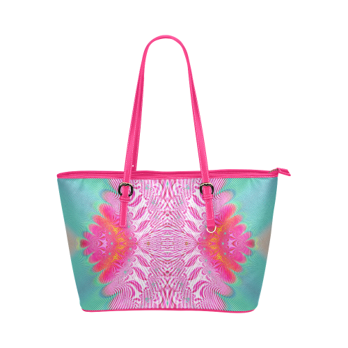 Mint Bubblegum Ice Cream Fractal Abstract Leather Tote Bag/Small (Model 1651)