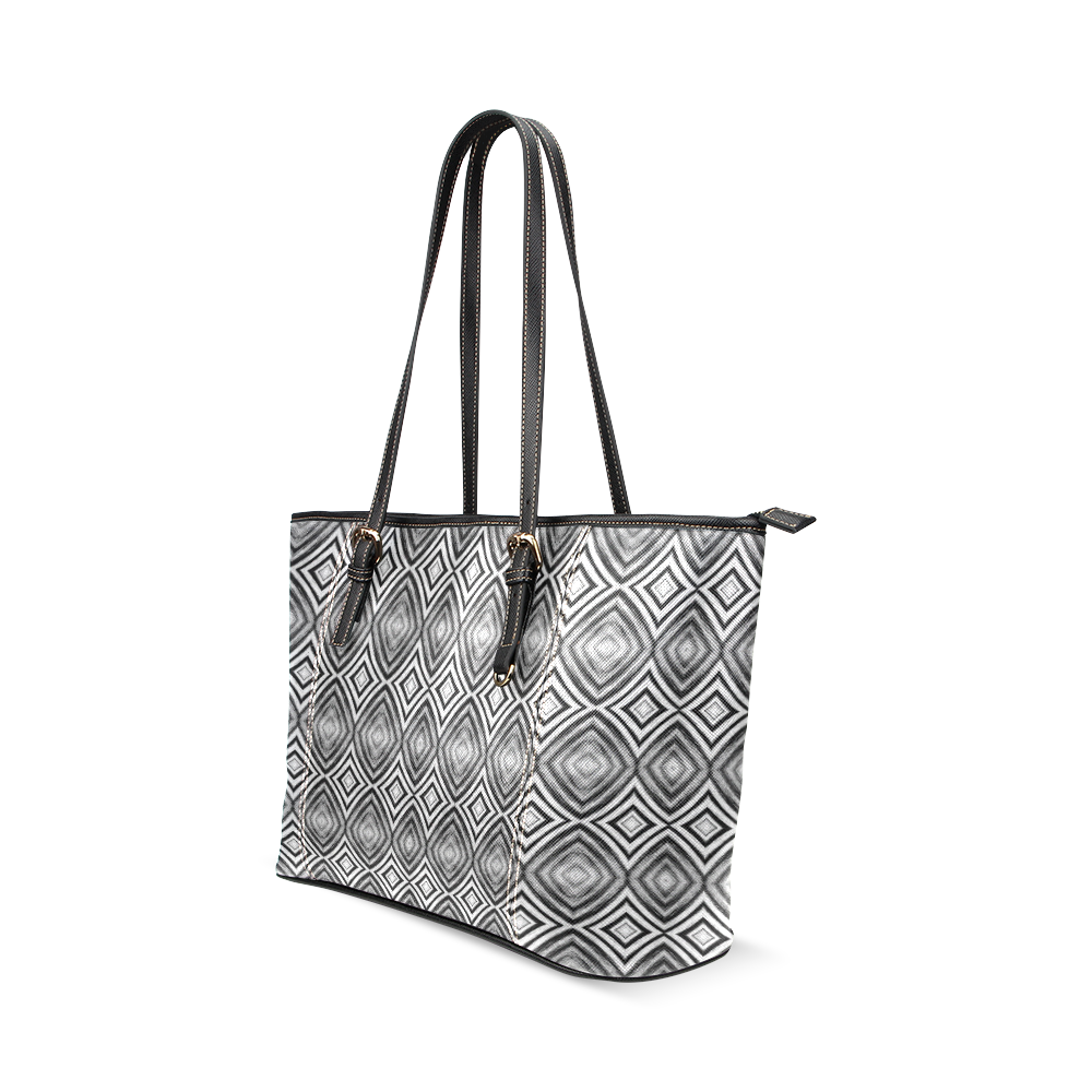 black and white diamond pattern Leather Tote Bag/Small (Model 1640)