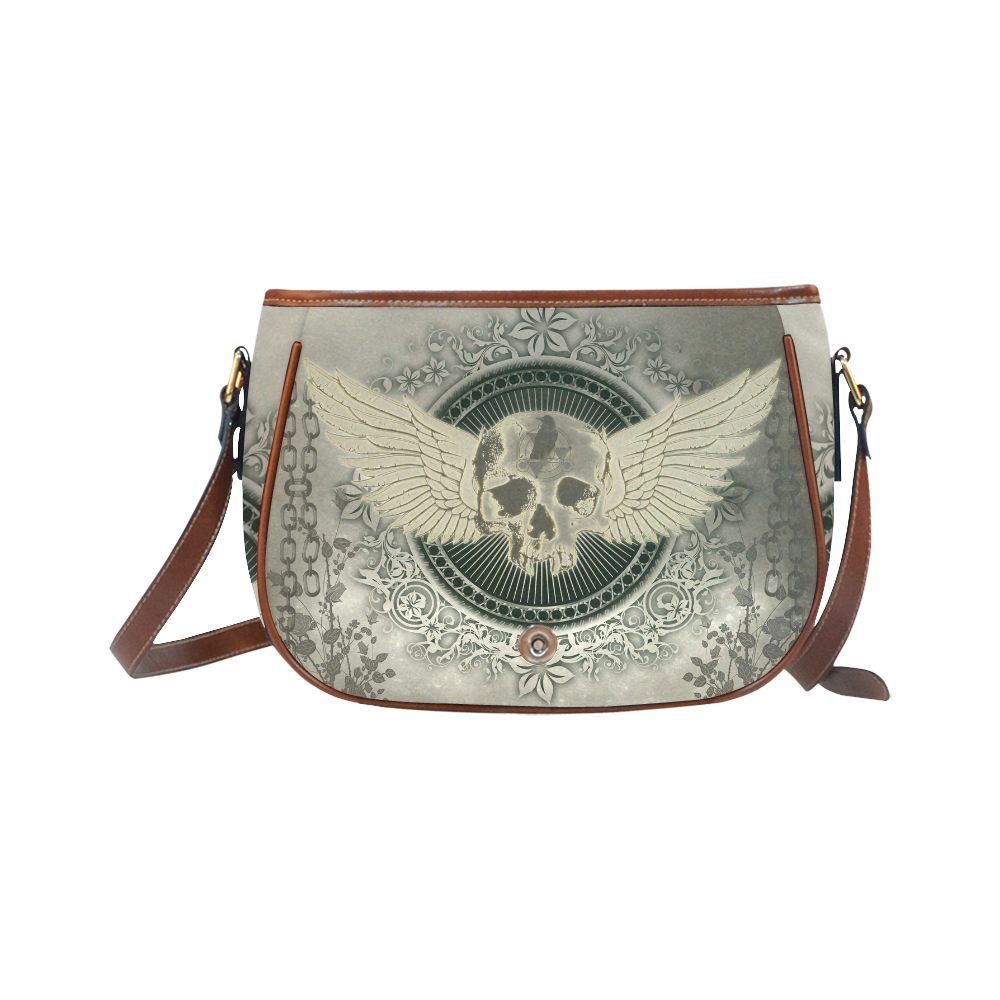 Skull with wings and roses on vintage background Saddle Bag/Small (Model 1649) Full Customization