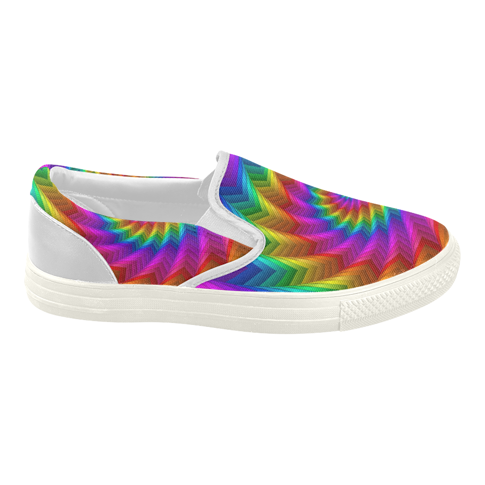 Psychedelic Rainbow Spiral Fractal Women's Slip-on Canvas Shoes (Model 019)