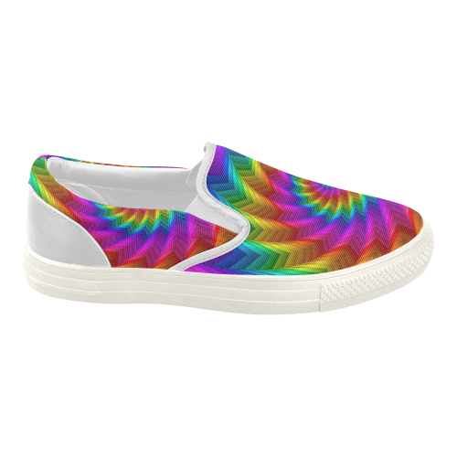 Psychedelic Rainbow Spiral Fractal Women's Slip-on Canvas Shoes (Model 019)