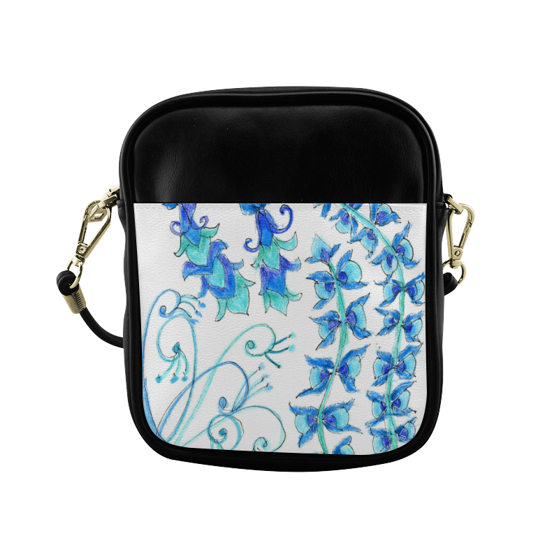 Dancing Aqua Blue Vines, Flowers Zendoodle Garden Sling Bag (Model 1627)