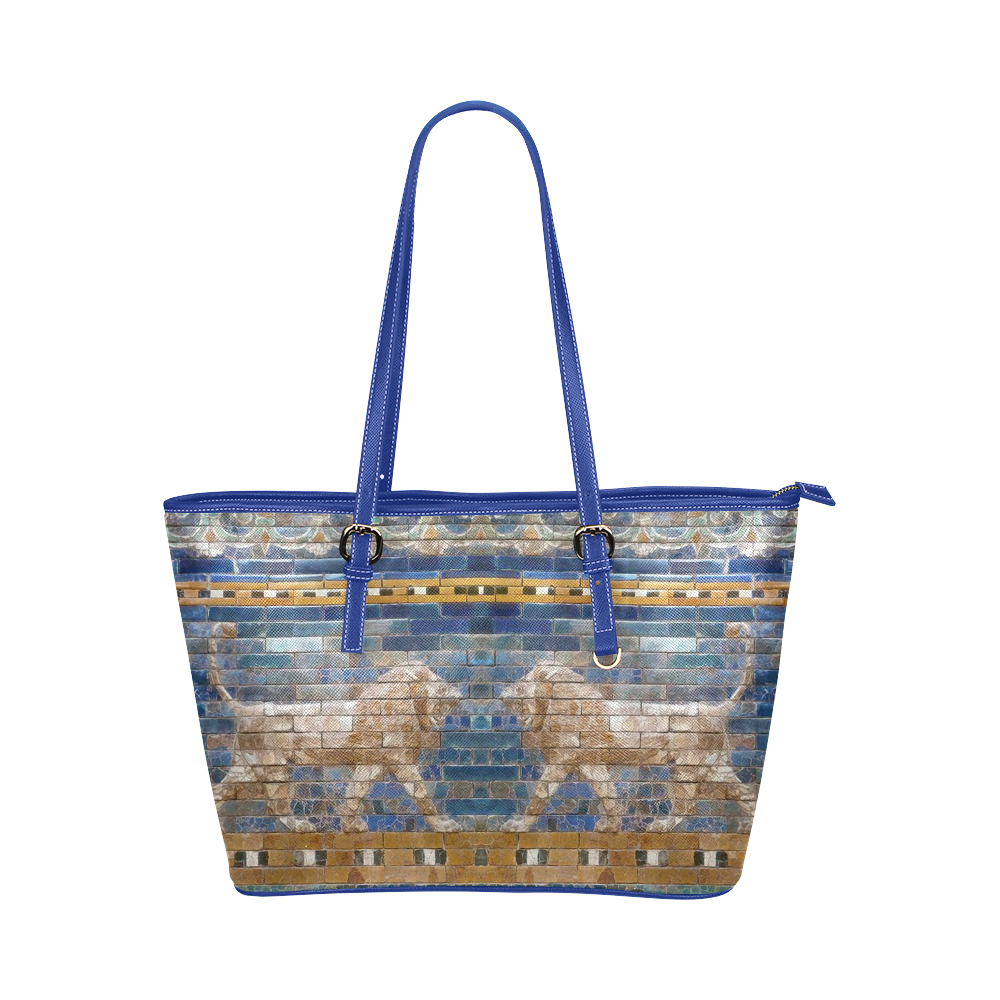 Two Lions And Daisis Mosaic Leather Tote Bag/Large (Model 1651)