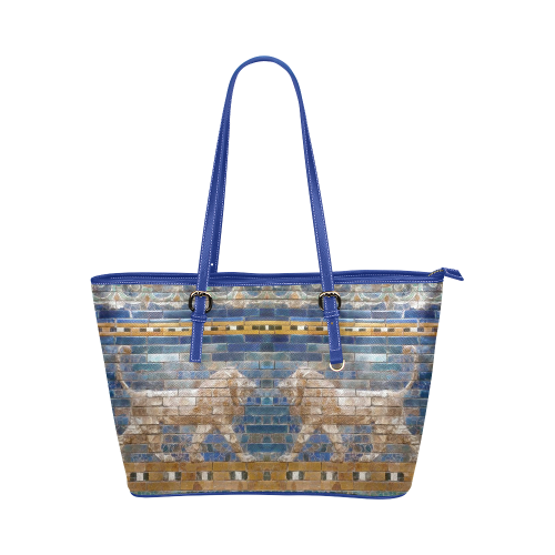 Two Lions And Daisis Mosaic Leather Tote Bag/Large (Model 1651)
