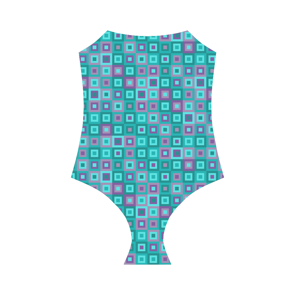 Teal and Purple Retro Geometric by ArtformDesigns Strap Swimsuit ( Model S05)