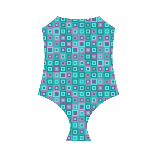 Teal and Purple Retro Geometric by ArtformDesigns Strap Swimsuit ( Model S05)