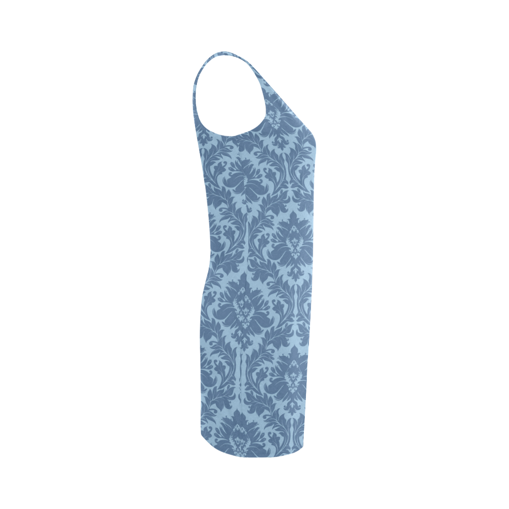 autumn fall colors blue damask pattern Medea Vest Dress (Model D06)