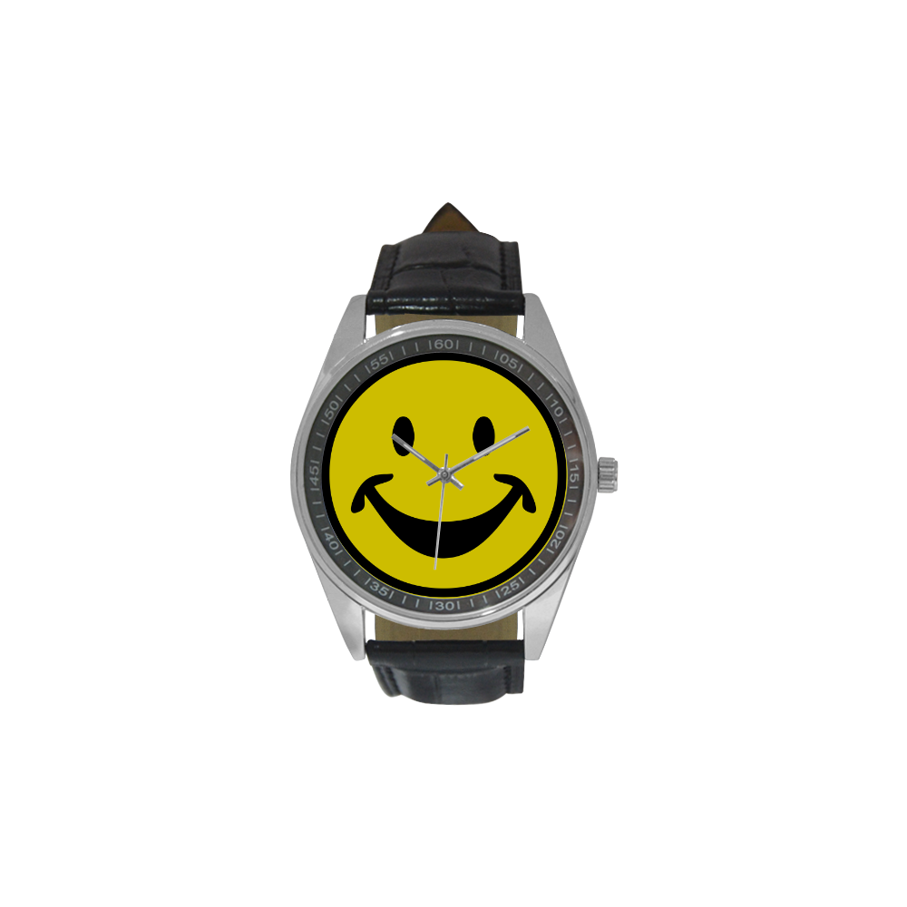 Funny yellow SMILEY for happy people Men's Casual Leather Strap Watch(Model 211)