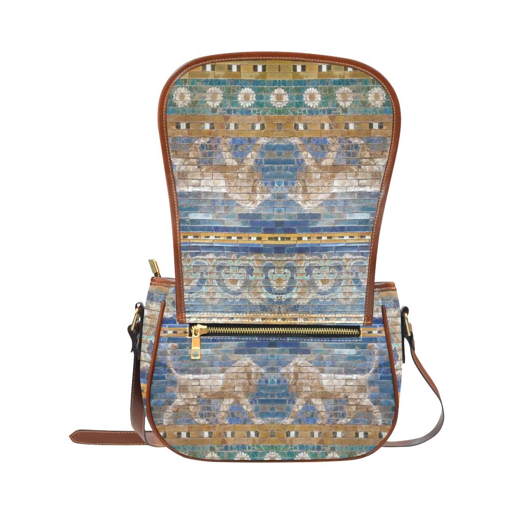 Two Lions And Daisis Mosaic Saddle Bag/Large (Model 1649)