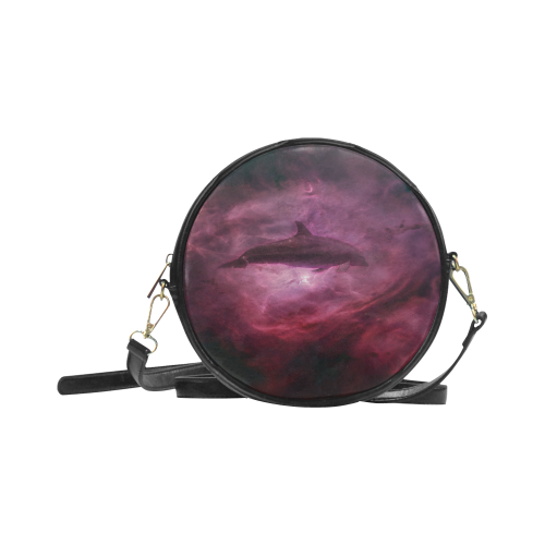 Dolphin in pink waters Round Sling Bag (Model 1647)