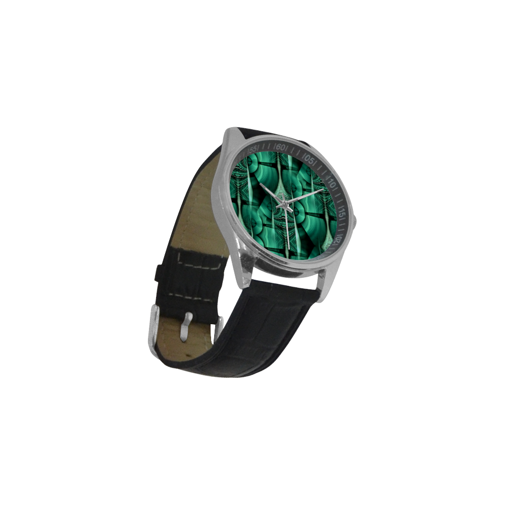 3D Kaleidoscope MOSAIC pattern - ocean green Men's Casual Leather Strap Watch(Model 211)