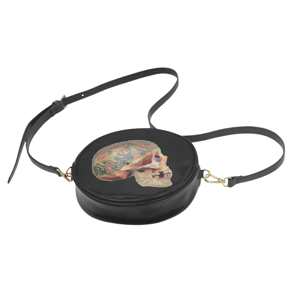 Colored Human Skull Round Sling Bag (Model 1647)