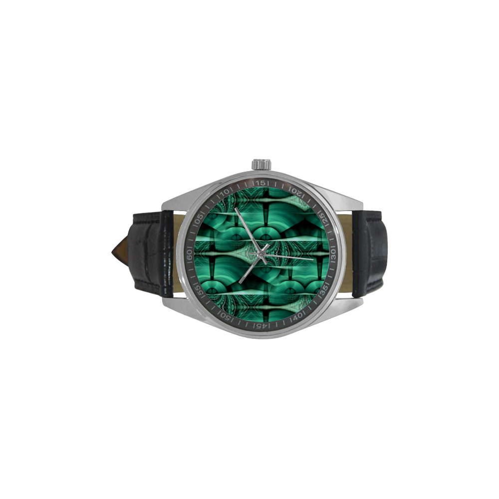 3D Kaleidoscope MOSAIC pattern - ocean green Men's Casual Leather Strap Watch(Model 211)