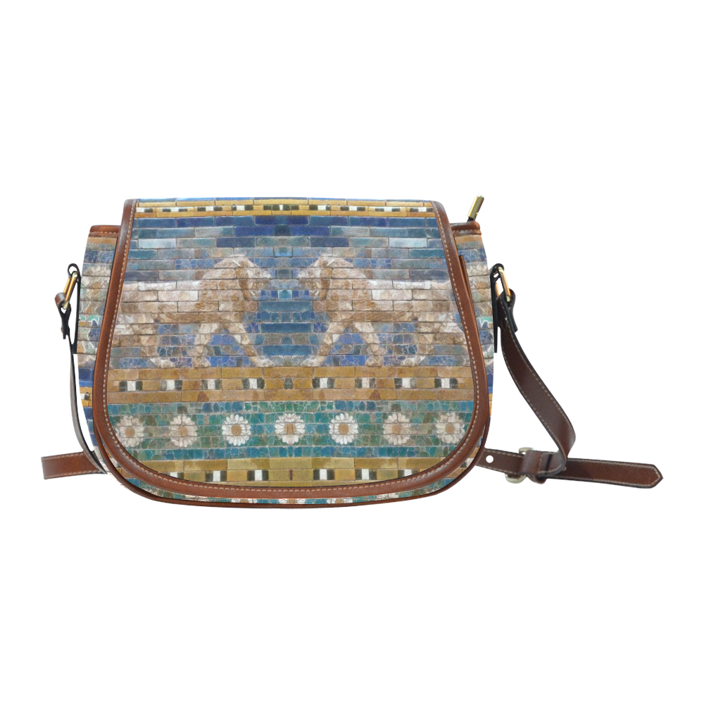 Two Lions And Daisis Mosaic Saddle Bag/Large (Model 1649)