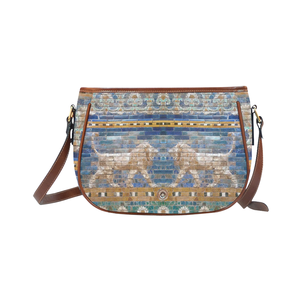 Two Lions And Daisis Mosaic Saddle Bag/Large (Model 1649)