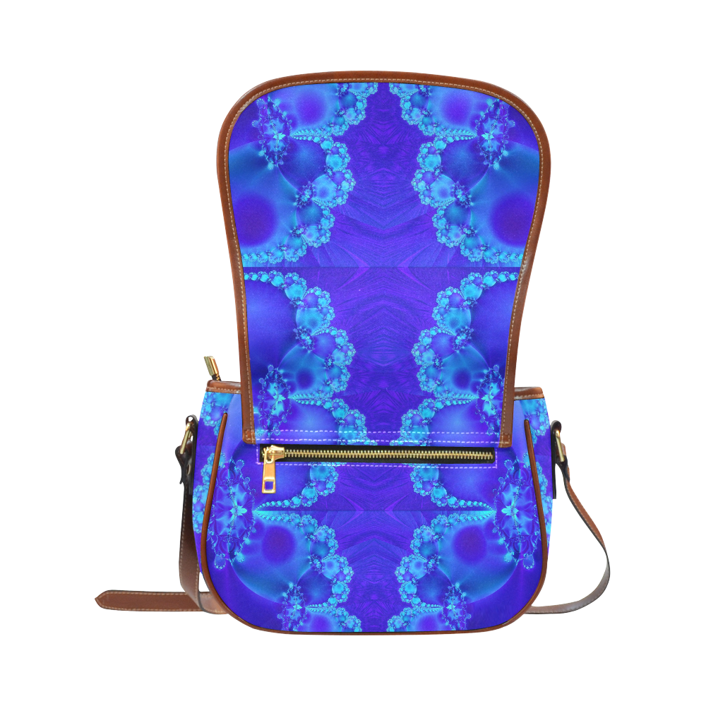 Mary's Veil Blue Fractal Abstract Saddle Bag/Small (Model 1649) Full Customization