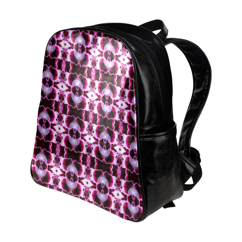 Purple White Flower Abstract Pattern Multi-Pockets Backpack (Model 1636)