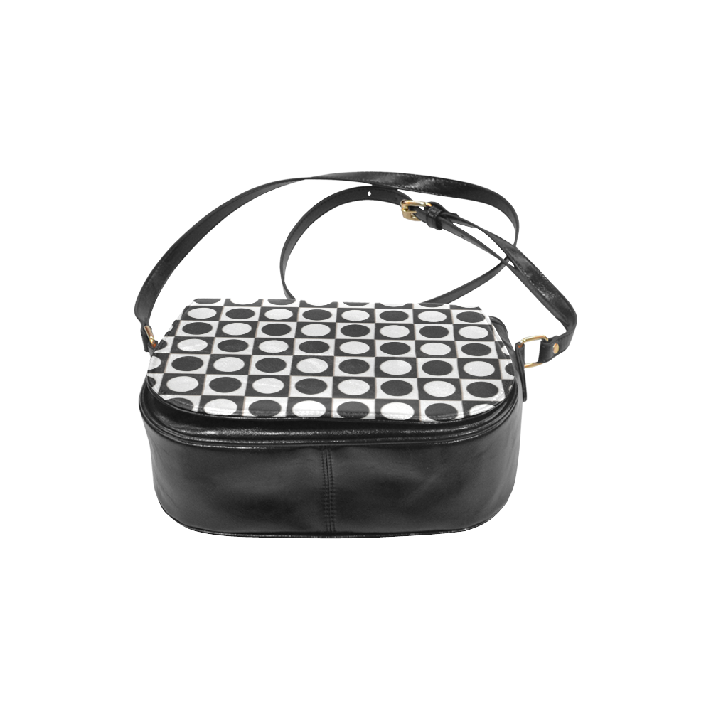 Modern DOTS in SQUARES pattern - black white Classic Saddle Bag/Small (Model 1648)