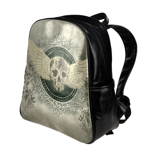 Skull with wings and roses on vintage background Multi-Pockets Backpack (Model 1636)