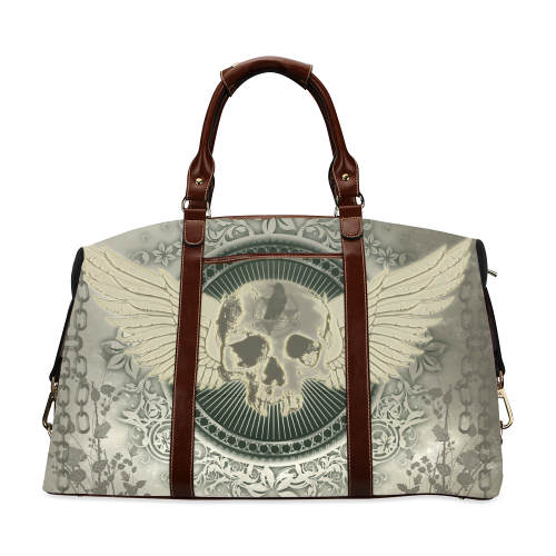 Skull with wings and roses on vintage background Classic Travel Bag (Model 1643)