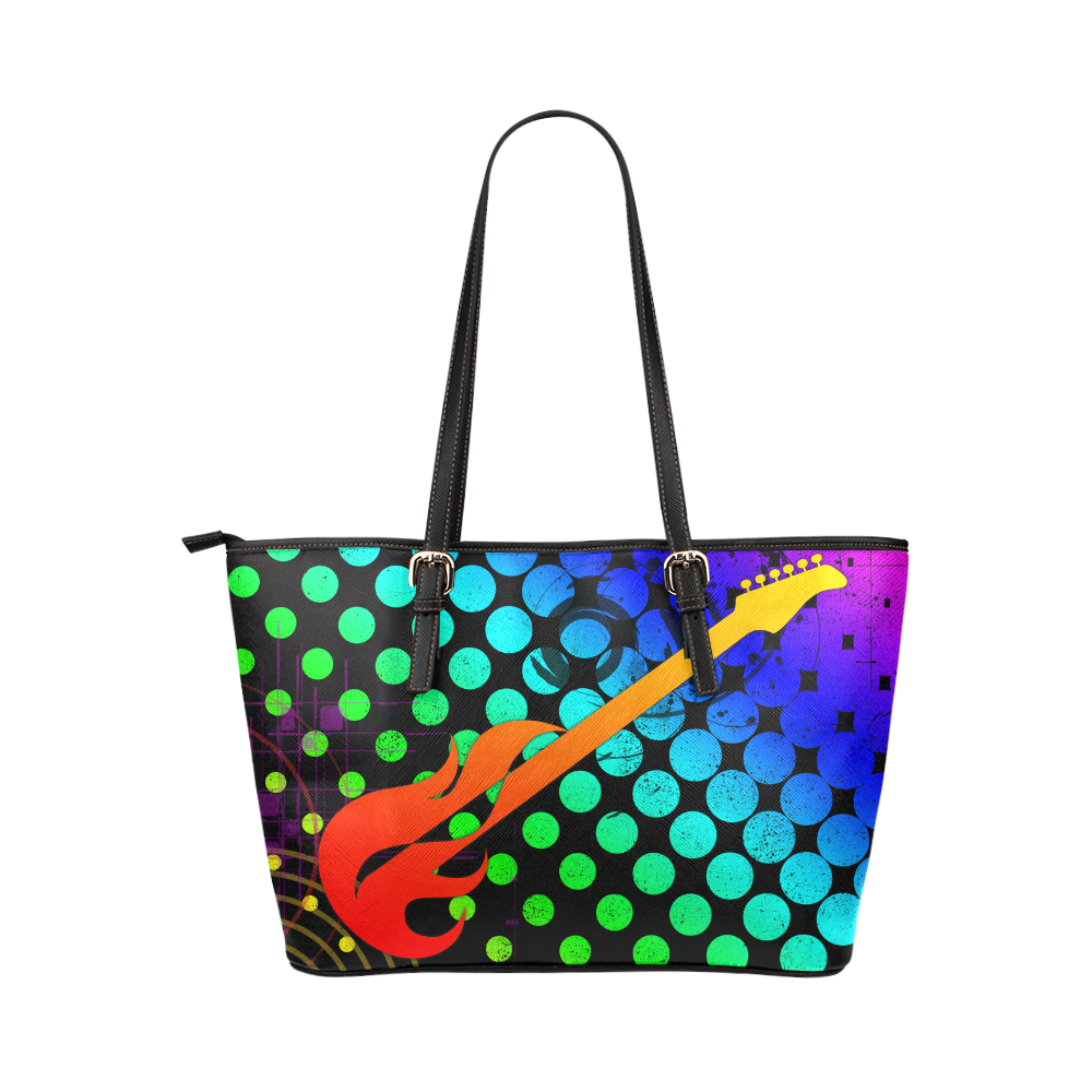 Fire Guitar Abstract Music by ArtformDesigns Leather Tote Bag/Small (Model 1651)
